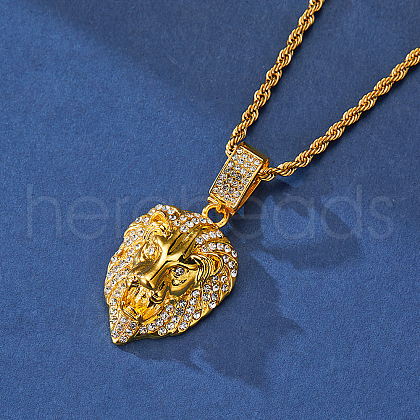 Lion Head Zinc Alloy with Crystal Rhinestone Pendant Necklaces FS-WG67D00-01-1