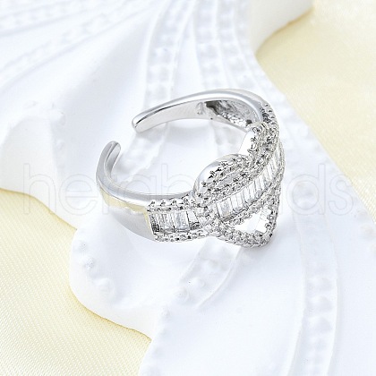Brass Micro Pave Clear Cubic Zirconia Cuff Rings for Women RJEW-G347-08P-1