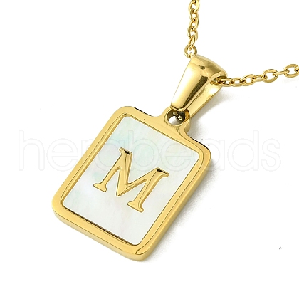 Ion Plating(IP) Rectangle with Initial Letter 304 Stainless Steel Pendant Necklace NJEW-R265-04G-M-1