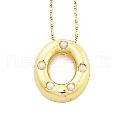Brass & Plastic Pearl Letter Pendant Box Chain Necklaces for Women NJEW-U017-01G-15-1