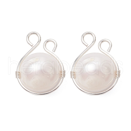 Natural Cultured Freshwater Pearl Copper Wire Wrapped Potato Pendants PALLOY-JF03608-02-1