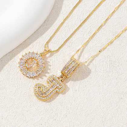 2Pcs 2 Styles Brass Pave Clear Cubic Zirconia Initial Pendant Necklace Sets FS-WGBC393-10-1