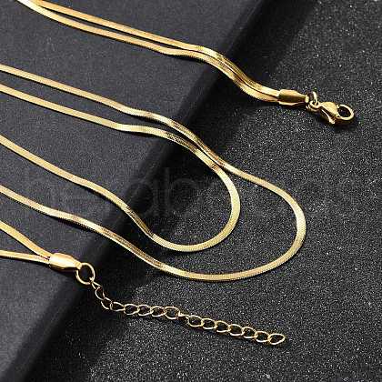 304 Stainless Steel Flat Snake Chain Double Chain Necklaces NJEW-Q039-01G-1