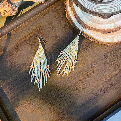 Bohemian Style Handmade Glass Beads Flower Tassel Dangle Earrings HW9657-1