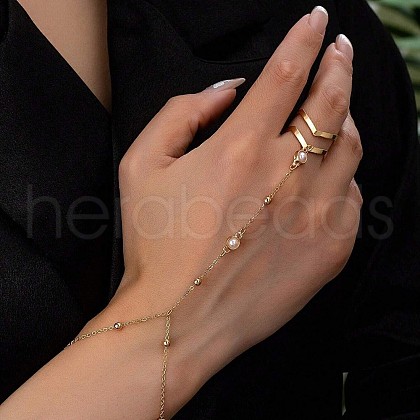 Simple Style 304 Stainless Steel Imitation Pearl Link Ring Bracelets FS-WG7DA0D-01-1