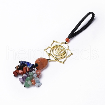 Natural Raw Carnelian & Mixed Stone Chips Tassel Pendant Decorations HJEW-P014-01G-02-1