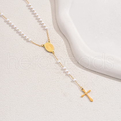 Stainless Steel & Plastic Rosary Bead Necklaces UE6084-5-1