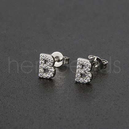 Brass Micro Pave Clear Cubic Zirconia Stud Earrings FS-WGC2F12-02-1
