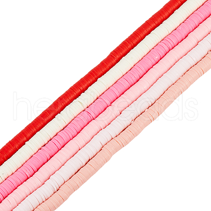 SUNNYCLUE 6 Strands 6 Colors Flat Round Handmade Polymer Clay Beads CLAY-SC0002-26-1