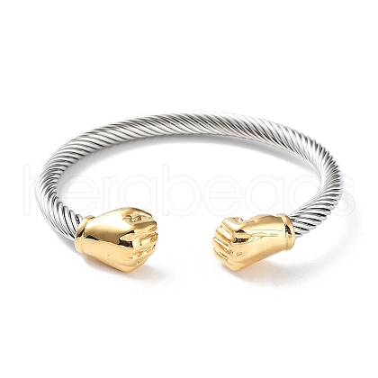 304 Stainless Steel Open Cuff Fist Bangles BJEW-P304-01D-G-1