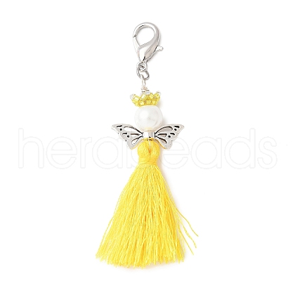 Angel Glass Pearl & MIYUKI Seed Beaded & Polycotton Tassel Pendant Decorations HJEW-MZ00198-02-1