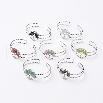 Natural Gemstone Chip Bead Cuff Bangles BJEW-L624-B-1