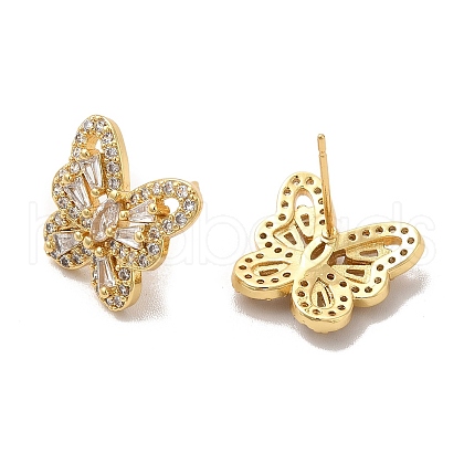 Clear Cubic Zirconia Butterfly Stud Earrings EJEW-C057-11G-1