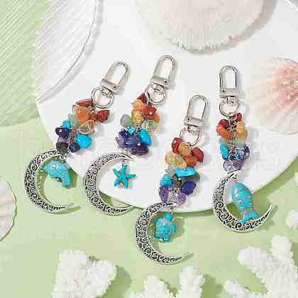 Alloy Moon & Synthetic Turquoise Sea Animals Pendant Decorations HJEW-JM01613-01S-1