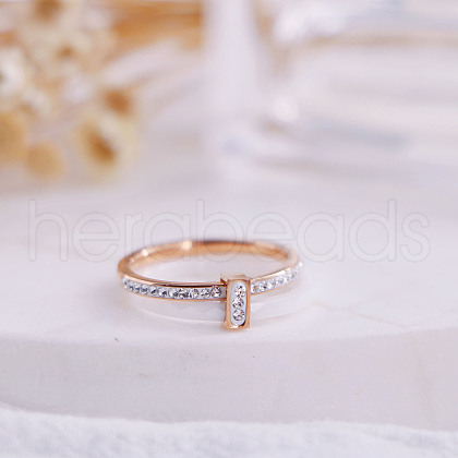 Rectangle Stainless Steel Crystal Rhinestone & Ceramic Finger Rings FS-WG8E554-02-1