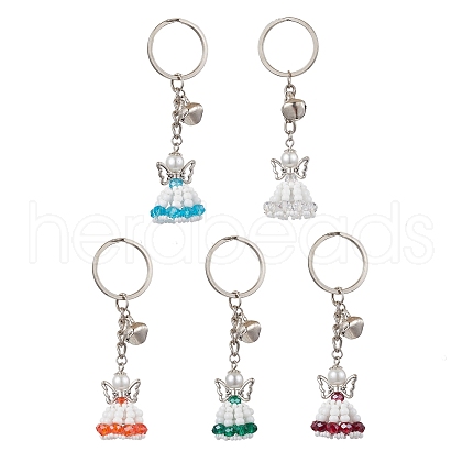 Glass Seed & Plastic Pearl & Alloy Keychain KEYC-MZ00025-1
