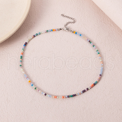 Bohemian Styles Faceted Round Glass Seed Beaded Necklaces for Women WGF25DA-03-1