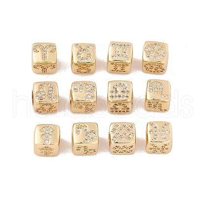 12 Constellations Brass Micro Pave Cubic Zirconia Beads KK-G422-01G-1