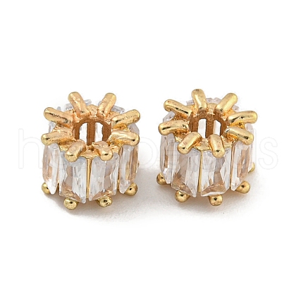 Rack Plating Brass Micro Pave Pink Cubic Zirconia European Beads KK-L215-327G-02-1