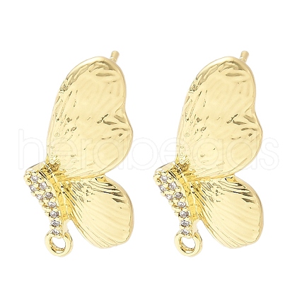 Brass Micro Pave Clear Cubic Zirconia Stud Earring Findings KK-Z106-02G-07-1