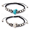 2Pcs 2 Color Synthetic Turquoise Dolphin & Natural Dalmation Jasper Braided Bead Bracelets Set BJEW-JB09839-1