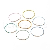 7Pcs 7 Colors Natural Pearl & Glass Seed & Brass Beaded Stretch Anklets Set for Women AJEW-AN00529-1