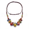 Bohemian Porcelain Round Beaded Imitation Leather Cord Bib Necklaces for Women FS-WG95F0C-01-5