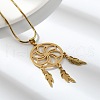 Bohemian 304 Stainless Steel Flower Woven Web/Net with Feather Pendant Necklaces NJEW-P327-07G-B-2