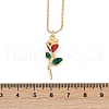 Brass FireBrick Enamel Rose Pendant Necklaces for Women NJEW-U042-01A-G-3
