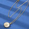 Flat Round with Bee Brass Micro Pave Cubic Zirconia Pendant Neckalces for Women NJEW-C076-12G-2