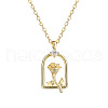 925 Sterling Silver Clear Cubic Zirconia Arch with Rose Flower Pendant Necklaces FS-WG4E11B-01-2