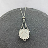 Natural Quartz Crystal Nuggets Macrame Pouch Pendant 201 Stainless Steel Chain Necklaces FS-WG7A779-01-1