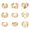 ANATTASOUL 9Pcs 9 Style Stainless Steel Open Cuff Ring for Women RJEW-AN0001-05-1