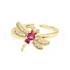 Cubic Zirconia Dragonfly Open Cuff Ring RJEW-E046-21G-1