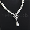 Alloy Rhinestone & Plastic Pearl Pendant Necklaces & Stud Dangle Earrings Sets FS-WGE3E8B-01-2