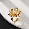 Flower Brass Finger Rings for Women RJEW-S622-05G-3