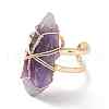 Roungh Raw Natural Gemstone Wire Wrapped Open Cuff Rings for Girl Women RJEW-JR00429-7