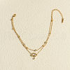 Lotus 304 Stainless Steel Crystal Rhinestone & Natural Shell Link Double Layer Anklets FS-WG23A6C-01-1