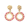 Flat Round Brass Enamel Dangle Stud Earrings EJEW-S261-01G-4