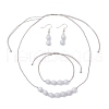 Round Natural Chalcedony Imitation Aquamarine Beaded Necklace & Bracelet & Dangle Earring Sets SJEW-JS01336-1