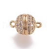 Brass Micro Pave Cubic Zirconia Magnetic Clasps with Loops ZIRC-G097-01G-1