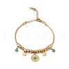 Synthetic Turquoise Flat Round Charm Bracelet BJEW-G669-02G-1