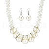 Alloy & Crystal Rhinestone & Plastic Pearl Round Beaded Necklace & Dangle Earring FS-WG9A175-01-5