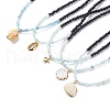 Natural Aquamarine & Lava Rock Beaded Necklace with Brass Charm NJEW-JN03997-1