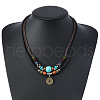 Adjustable Coin Alloy & Synthetic Turquoise & Wood Beaded Pendant Necklaces FS-WG4430E-01-4
