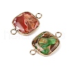 Brass Pave Natural Imperial Jasper Connector Charms KK-R214-08KCG-2