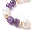 Natural Amethyst & Pearl Round Beaded Stretch Bracelet for Women BJEW-JB09246-01-3