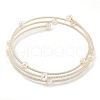 Mother's Day Jewellery Three-Loops Brass & Natural Freshwater Pearl Beaded Wrap Bracelets for Women BJEW-F470-01S-1
