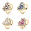 Heart Brass Micro Pave Cubic Zirconia Cuff Rings for Women RJEW-A069-12G-2