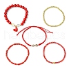 5Pcs 5 Style Glass & Brass Beaded Stretch Bracelets Set BJEW-TA00298-1